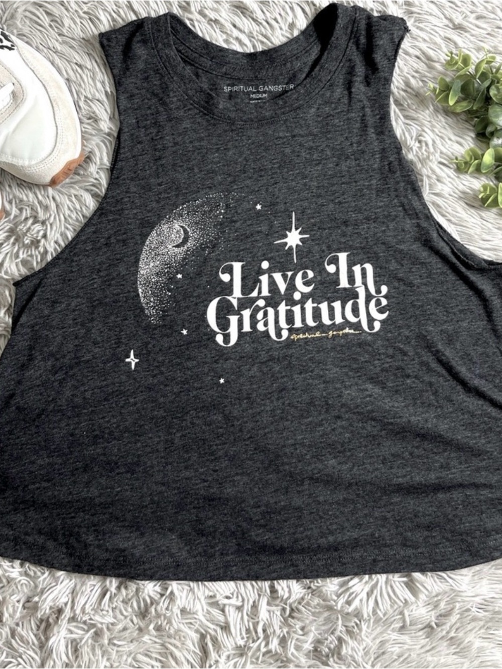 Spiritual Gangster Charcoal Sleeveless Graphic Tank - Live In Gratitude